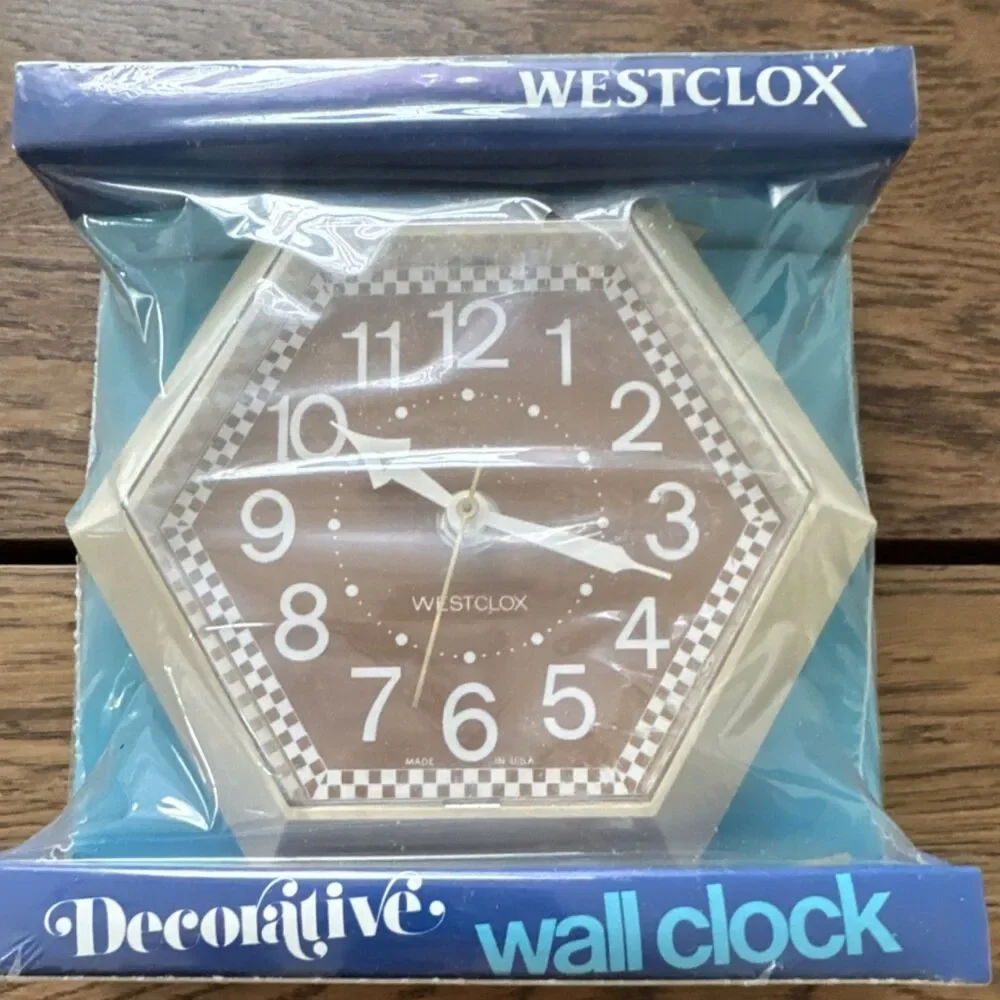 Westclox Hexagon Wall Clock 26359 Analog Arabic Numerals Protective Lens Beige